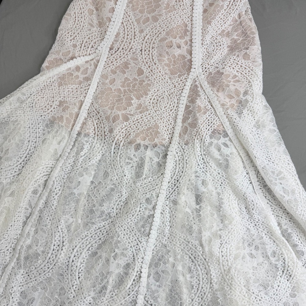 Selfie Leslie White Lace Maxi Dress Nude Lining Sleeveless Wedding Guest Large - Picture 7 of 16